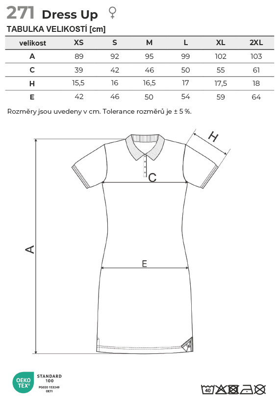 271 Dress up šaty dámské Tabulka velikostí